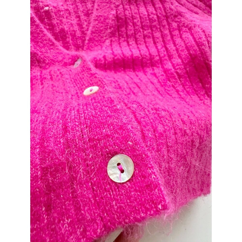ZARA Hot Pink Wool Alpaca Ribbed Knit V-Neck Cropped Cardigan Sweater, Size S - Picture 7 of 10